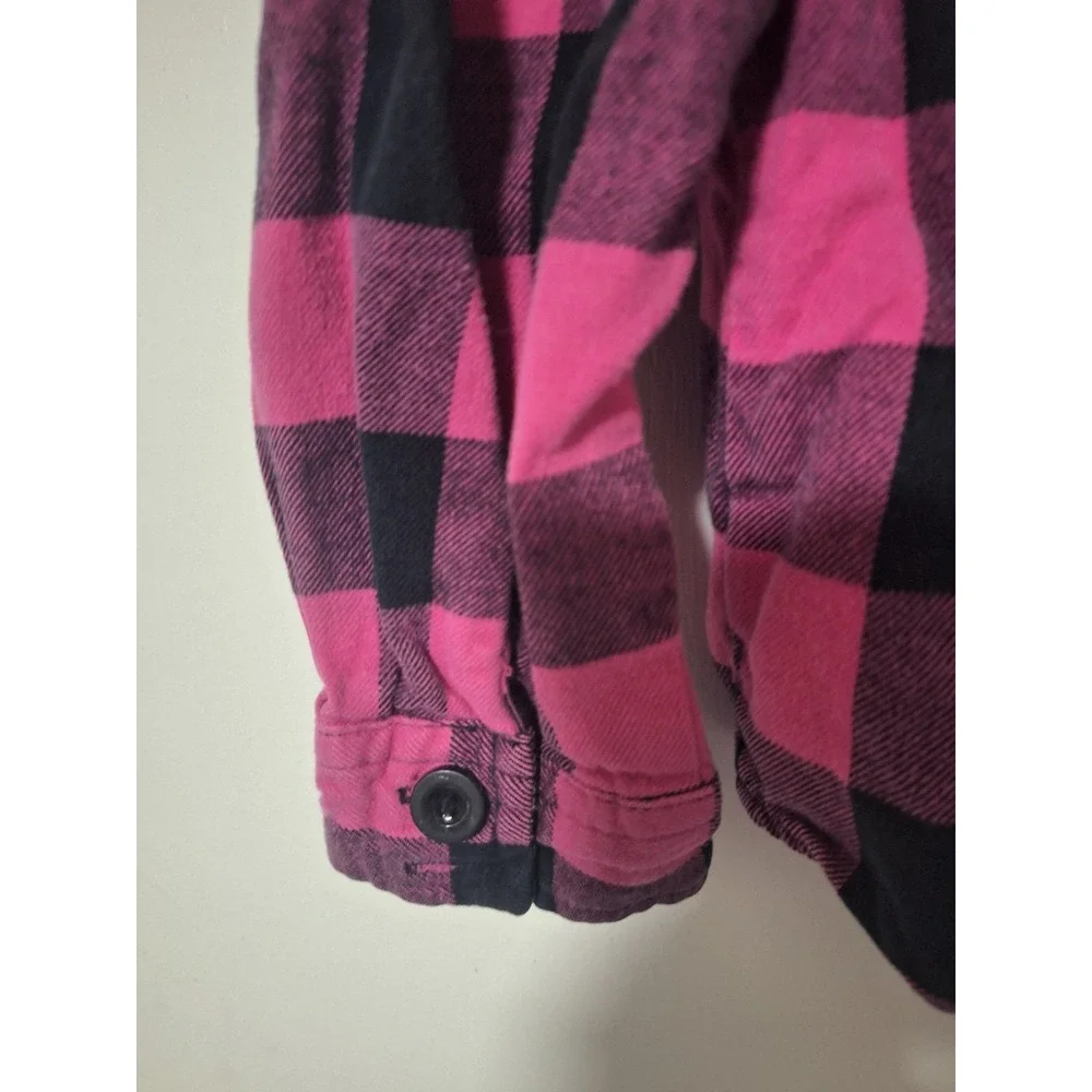 The Place Original 1989 Girls XL 14 Pink Black Plaid Hooded Flannel Shirt
